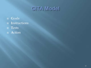    Goals
   Instructions
   Tests
   Action




                   20
 