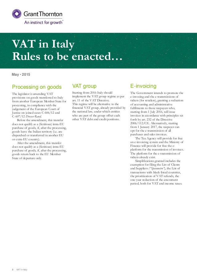Italy VAT New rules from 2015