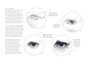 01
04
02
03
Using an HB pencil in
an extended tripod grip,
sketch in the first shapes.
Continue with hatching in
different directions around
the form of the shapes.
Add lines carefully,
focusing on values
and shadows. The
more lines you put
in, the darker the
area will be.
In a basic tripod grip,
quickly sketch the
first parallel lines.
Cross-hatching
Cross-hatching involves one set of lines crossing
over another set, creating volume. It is an
important discipline that every artist can use in
their drawings. For this exercise I suggest you use
HB or 2B pencils. Find an angle that feels natural
for making these strokes and work consistently
from this angle. Do not be afraid to make mistakes,
they are part of the learning process. While
drawing short parallel lines, use a basic tripod grip
and, importantly, try to work with your wrist.
Keep in mind that when lines are closer together or
layered on top of each other they make a heavier
shadow, whereas when lines are further apart, the
hatched area is lighter. It is important in any drawing
to really understand the form of the object. After
you have studied the form of the object, begin to
picture vertical and horizontal lines being drawn
across it. A flat object will have straight crossed
lines, while a round object will have curved ones.
After laying down one pass of hatch marks,
another set of hatch marks are drawn on
top, usually in a perpendicular or near-
perpendicular direction to the first set.
When adding the second layer of hatching,
keep working from the starting edge. Don’t
worry about having perfect lines – the
more you practice, the more “perfect”
they will be. This method is one of the
quickest and most effective ways to vary the
density and darken the values in your drawing.
 