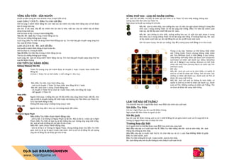 VVVÒÒÒNNNGGG ĐĐĐ UUU TTTIIIÊÊÊNNN --- SSSĂĂĂNNN NNNGGGƯƯƯ III
Chu i s ki n trong khi chơi s khác nhau lư t Ch n và L .
Lư t Ch n (1-3-5-7) - Đi u Tra Viên b t đ u
Anh ta tung 4 m nh Hành Đ ng lên. Các m t c a các m nh cho th y hành đ ng nào có th đư c
làm trong lư t này.
Ghi chú: các lư t, hãy đ các m nh như lúc v a b ném, m t sau c a các m nh này s đư c
dùng trong lư t sau.
Anh ta ch n và l y 1 trong 4 hành đ ng đ y.
Sau đó, Mr. Jack l y 2 trong 3 hành đ ng còn l i.
Th t các mi ng không quan tr ng.
Cu i cùng, Đi u Tra Viên s dùng m nh Hành Đ ng còn l i. Trò chơi bây gi chuy n sang vòng th
hai, Lo i B Nhân Ch ng.
Lư t L (2-4-6-8) - Mr. Jack b t đ u
Anh ta l t 4 m nh Hành Đ ng lư t trư c lên.
Anh ta ch n ra 1 trong 4 m nh.
Sau đó Đi u Tra Viên l y 2 trong 3 hành đ ng còn l i.
Th t các mi ng không quan tr ng.
Cu i cùng, Mr. Jack s dùng m nh Hành Đ ng còn l i. Trò chơi bây gi chuy n sang vòng th hai
Lo i B Nhân Ch ng.
CCCHHHIII TTTIII TTT CCCÁÁÁCCC HHHÀÀÀNNNHHH ĐĐĐ NNNGGG
HHHooolllmmmeeesss/// WWWaaatttsssooonnn/// CCChhhúúú CCChhhóóó
Thám T tương ng v i m nh đư c di chuy n 1 ho c 2 bư c theo chi u kim
đ ng h .
Có hơn 1 Thám T có th chi m 1 ch tr ng 1 Khu V c.
Xoay chi u
Ngư i chơi xoay 1 mi ng khu v c 90 đ (chi u nào cũng đư c) ho c 180 đ , như
v y có th di chuy n tư ng đ ch n ho c m đư ng cho T m Nhìn c a Thám T .
Có 2 lo i hành đ ng đây.
Không th xoay cùng 1 mi ng trong cùng 1 lư t.
Thay đ i
Ngư i chơi thay đ i 2 khu v c mà không đư c đ i chi u.
Ch ng C Ngo i Ph m
N u Đi u Tra Viên ch n hành đ ng này:
- anh ta b c 1 lá Ch ng C Ngo i Ph m và l t lên. N u lá đó là 1 nhân v t là Nghi
Ph m, Đi u Tra Viên s lo i h và l t mi ng khu v c tương ng sang m t tr ng.
Mr. Jack s m t s đ ng h cát hi n trên lá bài.
N u Mr. Jack ch n hành đ ng này:
- anh ta s l y 1 lá Ch ng C Ngo i Ph m, nhưng không đư c cho Đi u Tra Viên
xem. Anh ta s úp lá này trư c m t mình. Anh ta s tr s đ ng h cát tương
ng v i s đ ng h cát đư c ghi trên lá bài.
VVVÒÒÒNNNGGG TTTHHH HHHAAAIII --- LLLOOO III BBB NNNHHHÂÂÂNNN CCCHHH NNNGGG
Mr. Jack nói v i Đi u Tra Viên là nhân v t c a mình có b Thám T nhìn th y không, không b c
tư ng nào ch n t m nhìn c a Thám T .
Nghi ph m b khu t sau tư ng thì s b n.
N u Mr. Jack b nhìn th y, m i mi ng khu v c có m t c a nghi ph m không trong t m
nhìn c a 1 trong nh ng Thám T thì l t sang m t tr ng. Đi u Tra Viên l y m nh Lư t
hi n t i, do đó l y luôn m nh đó c a Mr. Jack…
N u Mr. Jack không b nhìn th y, nh ng mi ng khu v c có m t c a nghi ph m trong
t m nhìn c a 1 trong nh ng Thám T thì l t sang m t tr ng. trư ng h p này, Mr. Jack
s l y m nh Lư t hi n t i, l t m t đ ng h cát lên và đ trư c m t mình.
Ghi chú quan tr ng: Khi l t các mi ng, hãy đ ý tư ng quay m t đúng v trí như trư c.
Trong ví d này: Holmes có th trông th y nhân
v t Tr ng (John Pizer) nhưng không th y nhân
v t Tím (William Gull) vì h n đang sau tư ng.
Toby không th th y nhân v t Xanh Lam (Inspector
Lestrade) và nhân v t Xanh L c (Miss Stealthy)
b i c 2 đang sau tư ng. Watson có th th y
nhân v t màu Cam (Jeremy Bert) và nhân v t Tím
(William Gull).
B i v y:
N u Mr. Jack nói anh ta b nhìn th y, có nghĩa là
anh ta có th là nhân v t Tr ng, Tím và Cam. Các
mi ng có nhân v t Xanh L c, Xanh Lam và Tím s
đư c l t sang m t tr ng.
N u Mr. Jack nói anh ta không b nhìn th y, có
nghĩa là anh ta có th là nhân v t Xanh L c, Xanh
Lam và Tím. Nh ng mi ng có nhân v t Tr ng, Tím
và Cam s đư c l t sang m t tr ng.
LLLÀÀÀMMM TTTHHH NNNÀÀÀOOO ĐĐĐ TTTHHH NNNGGG???
Trò chơi k t thúc khi 1 ngư i đ t đư c m c đích c a mình vào cu i lư t.
VVV iii ĐĐĐiii uuu TTTrrraaa VVViiiêêênnn
Còn l i 1 Nghi Ph m sau khi Lo i B Nhân Ch ng
Nghi ph m đó hi n nhiên là ngư i có t i!
VVV iii MMMrrr...JJJaaaccckkk
Sau khi Lo i B Nhân Ch ng, anh ta có ít nh t 6 đ ng h cát gi a m nh Lư t và trong b t kì lá
Ch ng C Ngo i Ph m nào có đư c khi chơi.
TTTrrrưưư nnnggg hhh ppp đđđ ccc bbbiii ttt
C 2 ngư i chơi có th đ t đư c m c đích c a mình vào cùng lư t.
N u đi u này x y ra cu i lư t th 8: Đi u Tra Viên th ng n u Mr. Jack b nhìn th y. Mr. Jack
th ng n u không b nhìn th y
N u đi u này x y ra trư c lư t th 8, trò chơi ti p t c và có 1 cu c đua không nhân t gi a
Đi u Tra Viên và Mr. Jack!
Đi u Tra Viên th ng khi cu i 1 lư t mà Mr. Jack b nhìn th y.
Mr. Jack th ng n u anh ta v n không b nhìn th y cu i lư t th 8.
Joker
N u Đi u Tra Viên ch n hành đ ng này:
- Anh ta di chuy n 1 Thám T theo chi u kim đ ng h là 1 bư c.
N u Mr. Jack ch n 1 trong 2 hành đ ng này:
- Di chuy n 1 Thám T t ch n là 1 bư c theo chi u kim đ ng h , ho c
- Đ nguyên 3 Thám T .
 