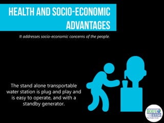 4. The stand alone transportable water station is plug and play and is easy to
operate, and with a standby generator.
 