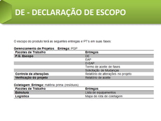 DE - DECLARAÇÃO DE ESCOPO
 