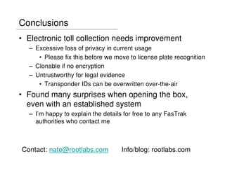 Highway to Hell: Hacking Toll Systems (Blackhat 2008)
