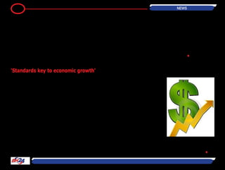 2 NEWS
Mabwe Minerals director Tapiwa
Gurupira told The Herald early this year
that the company’s property now cov-
ers a total area of 233 hectares (576
acres).
He said with the extension, the Dodge
Mine property range now extends to
include all of the first three mountains
and a portion of the fourth mountain
moving east-to-west. He said Mabwe
Minerals has been targeting the expan-
sionsincetheareawasgravitymapped
in 2012 indicating the continued pres-
ence of barite towards the largest
mountain on the western end.
Gurupira said with a number of third
party geologists having visited the
mine, it was certain the company aims
for expansion this year.
Mabwe Minerals has been making
plans to initiate a drilling programme
that is necessary to complete the grav-
ity mapping interpretation with volume
estimates.
Now that the Dodge Mine extension
certificate has been issued by the office
of the Mining Commissioners, WGB
Kinsey & Company intends to proceed
with finalising the drilling plan.
Mabwe Minerals Inc. is a US based nat-
uralresourcesandhardassetcompany
engaged in the mining, logistics and
commercial sales of industrial minerals
and metals, with first focus on barite
and limestone. •
By Funny Hudzerema
Adherence to quality standards can
contribute to the growth of the Zim-
babwean economy, an international
standards expert has said.
International Organisation for Stand-
ards (ISO) expert Jochen Fornather
said strengthening standards adher-
ence results in the production and
provision of goods and services that
match the requirements of the global
market.
“All sectors must be in the SAZ to
increase economic development
through the standardisation of prod-
ucts engagement by all stakeholders.
"Through the standardisation of goods
and services can result in economic
development of about 25 percent and
can reduce barriers to trade in Zim-
babwe, in Africa and the world," said
Fornather.
He was speaking at a standards work-
shop that was jointly organised by
SAZ and the ISO.
Fornather said Zimbabwe can draw
lessons from the European Union
where standardisation is of economic
importance.
“Every euro invested in standardi-
sation generates a forty-fold return
and standard goods reduce the level
of reduction of transaction costs,”
he said. “For example, the Austrian
standards body has managed to con-
tribute about 2,5 million euros every
year through the standardisation of
goods and services."
Even at the World Trade Organisation
(WTO) level, the issue of standards is
central as it drives the international
trade without barriers agenda.
A Zimtrade survey released in May
this year showed that 42 percent of
products from manufacturing sector
were certified, a factor that was hin-
dering Zimbabwe's export growth.
SAZ director general Eve Gadzikwa
said for Zimbabwe to achieve business
success issues relating to competi-
tiveness, trade and consumer protec-
tion needed to be addressed. •
'Standards key to economic growth'
 