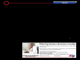 22 Analysis
power production.”
At least US$23 billion has already been
investedbyAngolaintheenergysector
to rehabilitee and expand some of the
existing power plants.
“The rehabilitation of power station and
the expansion of the distribution net-
works of these dams are our priorities
because we want to be part of the best
producers of power in Africa, as well
as produce and distribute the energy
to Angolan population,” the Secretary
of State for Water, Luís Filipe da Silva,
said.
Key activities to fall under the invest-
ment include the construction of a
hydropower station at Lauca Dam
which will add 2,060 MW into the
national system whilst another Com-
bined Cycle Station with a production
capacityof750MWwillbeconstructed.
Sadc also plans to launch the proposed
Sadc Centre for Renewable Energy
and Energy Efficiency (SACREEE). This
should be launched by September
2014 under a revised roadmap agreed
by Sadc and development partners.
According to the revised roadmap, a
preparatory phase runs from January
to July 2014.
This would be followed by the first
operational phase running for three
years, which includes the official launch
by September this year.
Sadc is working closely with the
United Nations Industrial Development
Organisation(UNIDO)andtheAustrian
DevelopmentAgency(ADA)toacceler-
ate implementation within the revised
timelines.
The proposed centre would, among
other things, spearhead the promotion
of renewable energy development in
the region.
It is expected to contribute substan-
tially to the development of thriving
regional renewable energy and energy
efficiency markets through knowledge
sharing and technical advice in the
areas of policy and regulation, tech-
nology cooperation, capacity develop-
ment, as well as investment promo-
tion.
It has been agreed that the centre
should be an independent Sadc insti-
tution that should be owned and sup-
ported by Sadc member states for sus-
tainability purposes.
Such a development would give the
centre more authority to spearhead
effortstoincreasetheuptakeofrenew-
able energy sources in the region.
Various cooperating partners such as
UNIDO and ADA have pledged to pro-
vide financial support to the centre for
the first three years. After that, the
centre should be self-sustaining.
The location of the centre is yet to be
decided although a number of Sadc
countries have expressed interest
in hosting it. Establishment of the
SACREE is expected to see a grad-
ual increase in the uptake of cleaner
energy sources that could result in
reduced carbon emissions in line with
the global trends towards clean and
alternative energy sources.
According to the African Develop-
ment Bank (AfDB), the region has the
potential to become a “gold mine” for
renewable energy due to the abun-
dant solar and wind resources that are
now hugely sought after by interna-
tional investors in their quest for clean
energy.
For example, the overall hydropower
potential in Sadc countries is estimated
at about 1,080 terawatt hours per year
(TWh/year) but capacity being utilised
at present is just under 31 TWh/year.
A terawatt is equal to one million meg-
awatts. ― sardc.net •
 