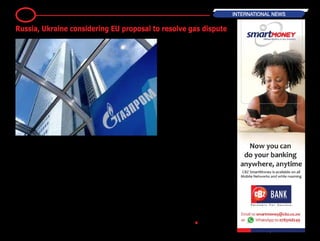 European Energy Commissioner
Günther Oettinger emerged from the
negotiations held in Brussels on Mon-
day to announce that the heads of
Russia's Gazprom and Ukraine's Nafto-
gaz had agreed to consider an EU-pro-
posed plan to resolve the dispute.
Oettinger said the proposal foresaw
Ukraine paying a lower price than
Russia is currently charging it for gas,
while at the same time setting out a
repayment schedule for Kyiv to pay of
millions of dollars in debt for supplies it
has already taken delivery of.
The Commissioner declined to divulge
what the proposed price was, beyond
saying that it was lower than the
$485 (357 euros) that Russia cur-
rently charges Ukraine per 1,000 cubic
meters and higher than the discounted
$268 it once charged Kyiv.
Oettinger said the two CEOs had asked
for time to evaluate the legal, financial
and economic aspects of the proposal,
in consultation with their respective
governments.
He added that he hoped the deal could
be wrapped up in further talks in the
next few days and that the two sides
had agreed that there would be no
interruption to supplies while the pro-
posal was under consideration.
"My request and my expectation is
that we (will) come up with a package
that covers the period until June next
year," Oettinger said. First installment
received
Earlier on Monday, Russia confirmed
that it had received a Ukranian pay-
ment of $786.4 million dollars, a first
installmentonwhatMoscowsaysisthe
$5.2 billion owed to it by Kyiv.
Russia had threatened to cut off the
flow of gas to Kyiv on Tuesday if no
payment had been received.
The latest gas dispute between Mos-
cow and Kyiv began after Ukraine's
pro-Kremlin President Viktor Yanuk-
ovych was toppled and fled to Russia
back in February. Moscow responded
by imposing a sharp increase on the
price of gas it charges Ukraine.
The European Union is keen to help
resolve the dispute, as Ukraine is a key
transit country for Russian gas imports
to the EU. —DW •
15 INTERNATIONAL NEWS
Russia, Ukraine considering EU proposal to resolve gas dispute
 