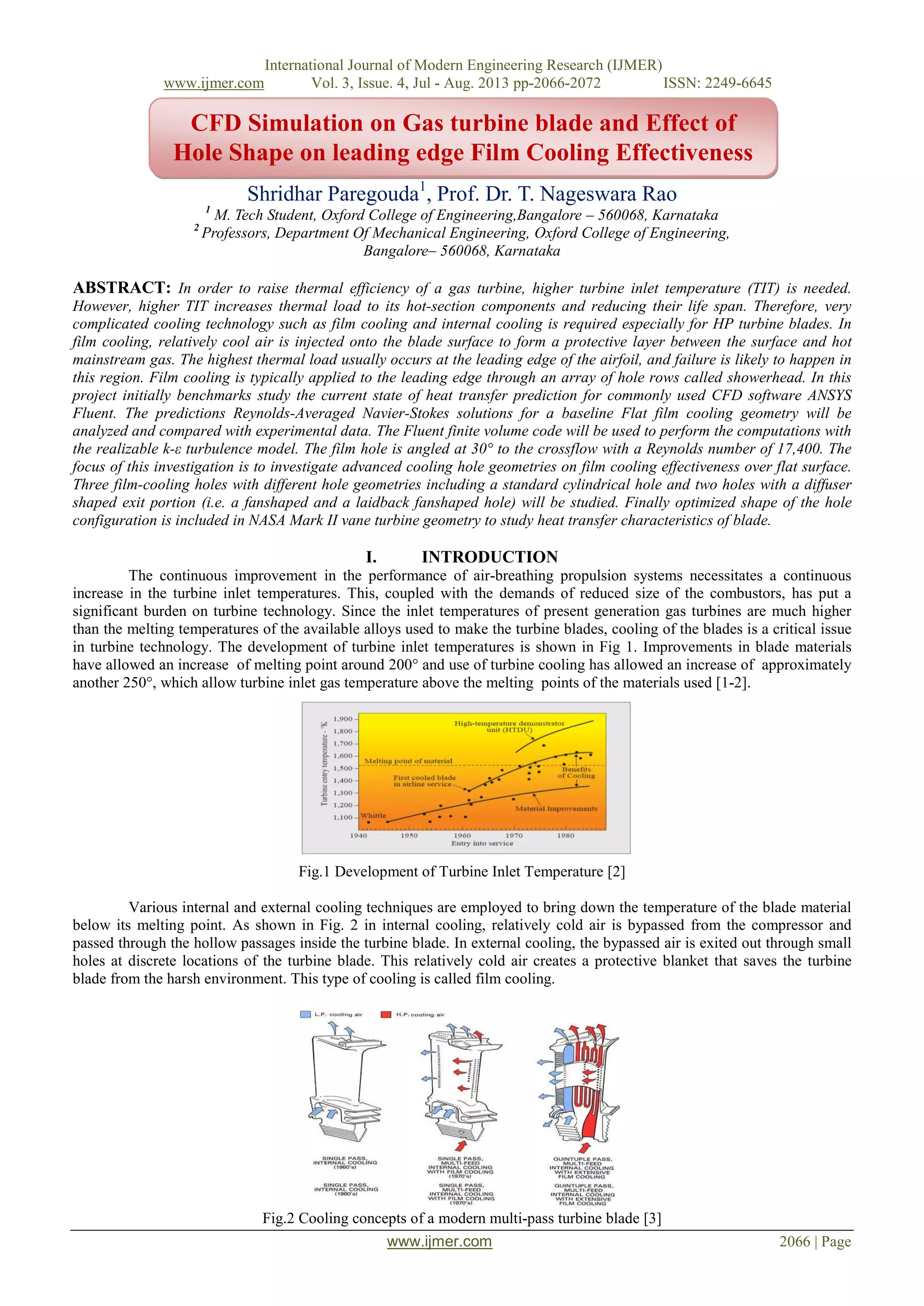 CFD Simulation on Gas turbine blade and Effect of Hole Shape on leading ...