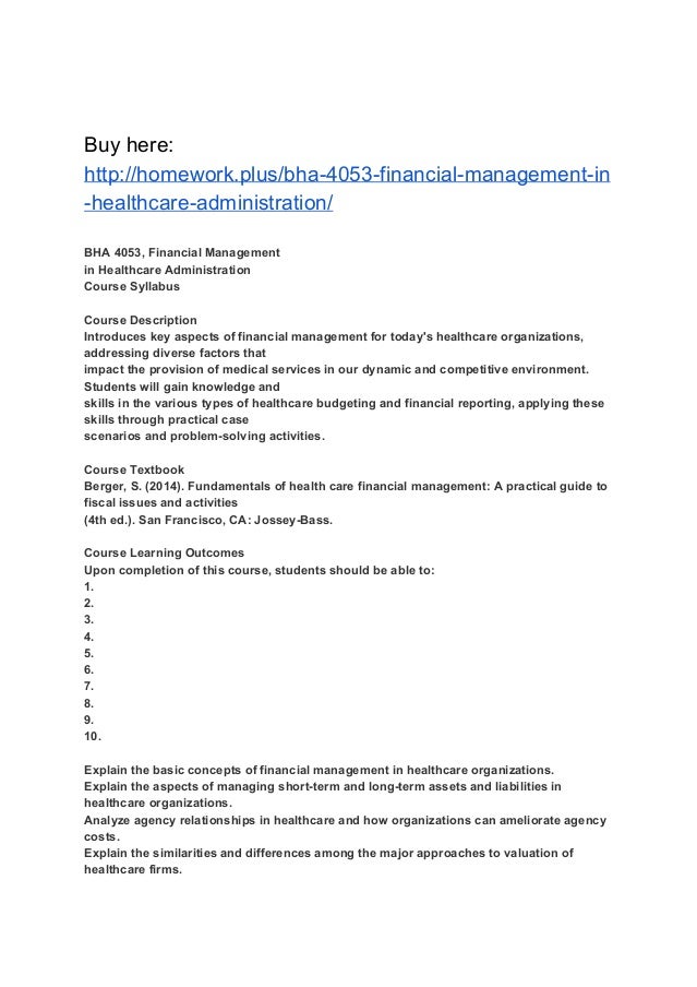 bha 4053 financial management in healthcare administration bass financial management