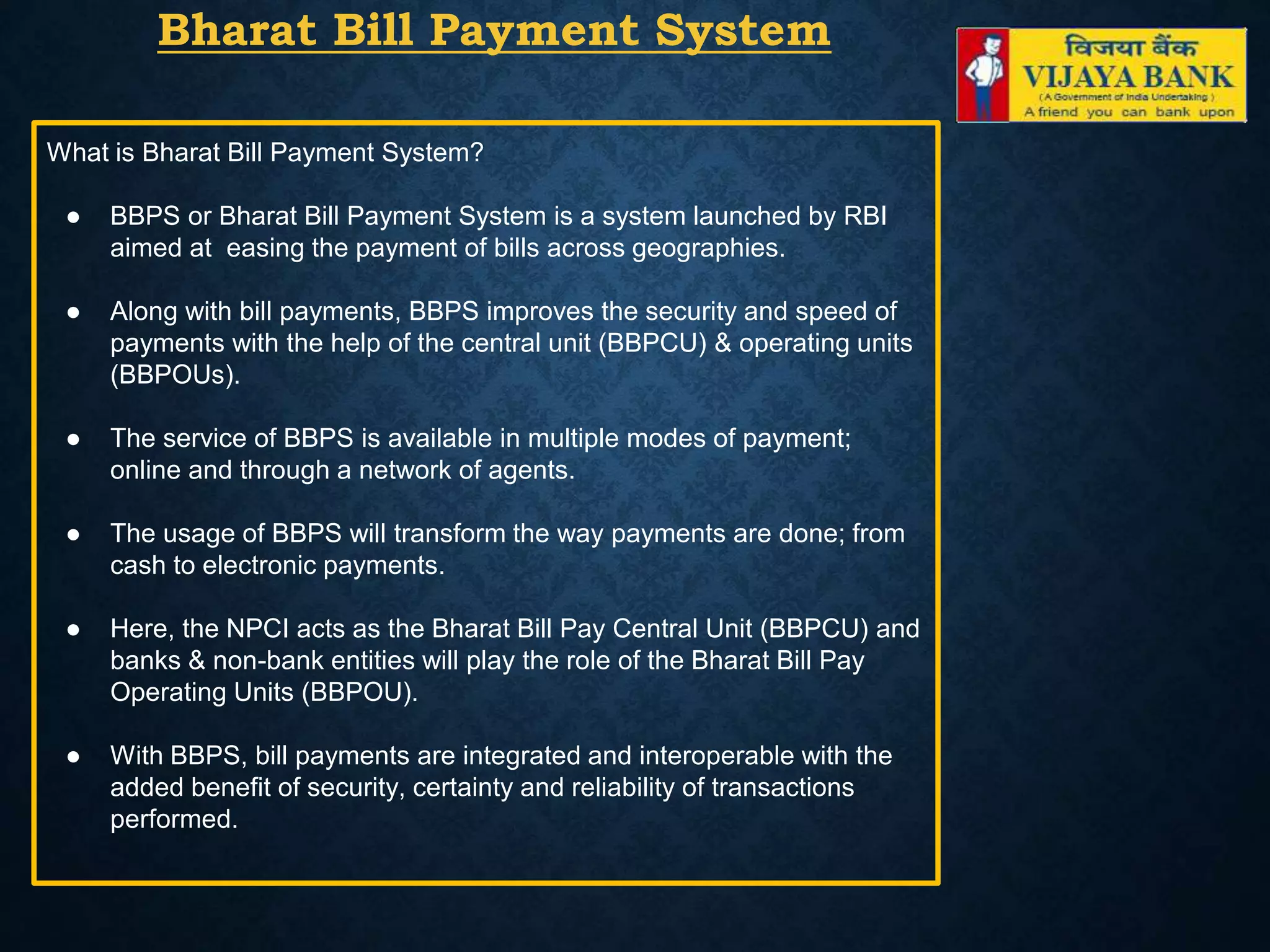 Bharat bill payment system PPTX