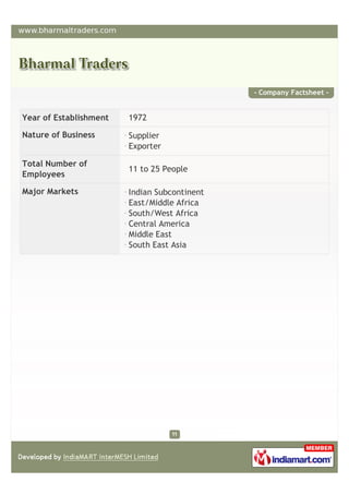 - Company Factsheet -


Year of Establishment   1972

Nature of Business      Supplier
                        Exporter

T...