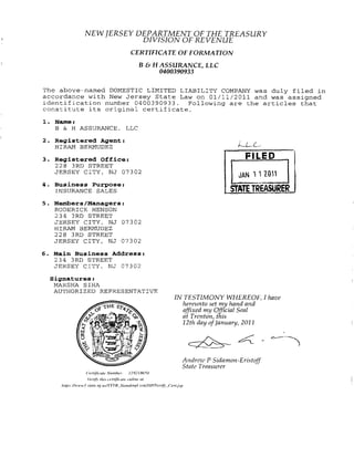 B&H Assurance LLC NJ Corporate Records