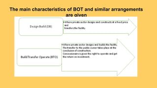 The main characteristics of BOT and similar arrangements
are given
 