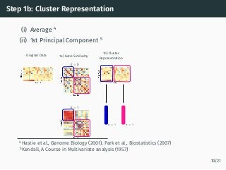 Step 1b: Cluster Representation
(i) Average 4
(ii) 1st Principal Component 5
Original Data
E = 0
1a) Gene Similarity
E = 1...