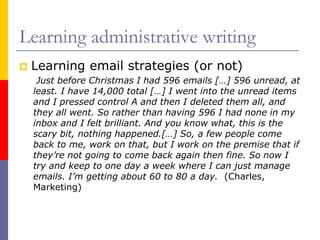 Learning administrative writing
 Learning email strategies (or not)
Just before Christmas I had 596 emails […] 596 unread...