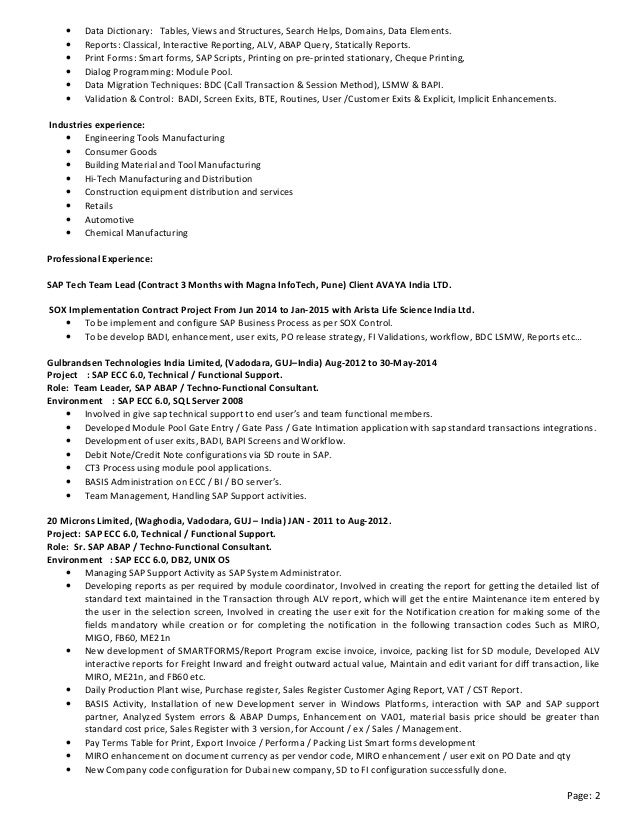 sap abap consultant resumes