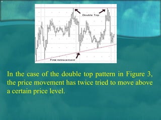 In the case of the double top pattern in Figure 3, the price movement has twice tried to move above a certain price level. 
