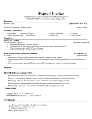 Bhawani Shankar - Computer Engineer Resume | IT & Hardware Support ...