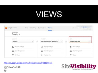 VIEWS
https://support.google.com/analytics/answer/2649553?hl=en
@SiteVisibili
ty
 