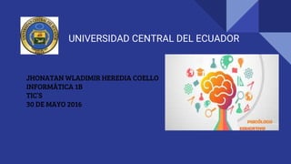 UNIVERSIDAD CENTRAL DEL ECUADOR
JHONATAN WLADIMIR HEREDIA COELLO
INFORMÁTICA 1B
TIC’S
30 DE MAYO 2016
 