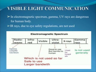 ➢In electromagnetic spectrum, gamma, UV rays are dangerous
for human body.
➢IR rays, due to eye safety regulations, are no...
