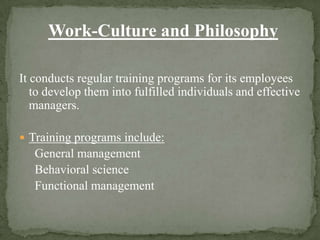 Technological StrategyResearch and Development StrategyWork-Culture and PhilosophyVendor DevelopmentQuality StrategyManufacturing StrategyFlexible Manufacturing TechnologyShare Point Portal Server Other strategies