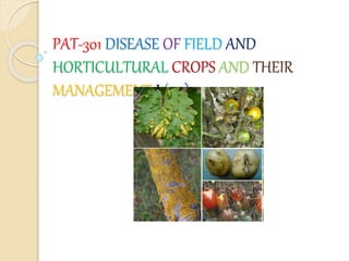 PAT-301 DISEASE OF FIELD AND
HORTICULTURAL CROPS AND THEIR
MANAGEMENT-I (1+1)
 