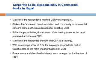 Corporate Social Responsibility in Commercial banks in Nepal | PPT
