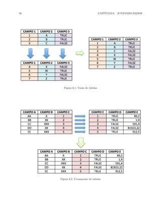 56 CAPÍTULO 6. JUNTANDO DADOS
Figura 6.1: União de tabelas
Figura 6.2: Cruzamento de tabelas
 