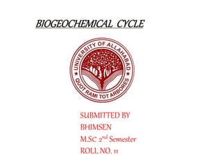 BIOGEOCHEMICAL CYCLE
SUBMITTED BY
BHIMSEN
M.Sc 2nd Semester
ROLL NO. 11
 