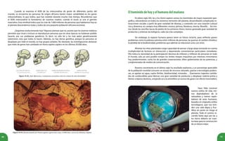 9190
	 Cuando se examina el ADN de las mitocondrias de gente de diferentes partes del
mundo, se encuentra las personas de origen africano tienen mayor variabilidad en los genes
mitocondriales, lo que indica, que han existido durante mucho más tiempo. Recordemos que
el ADN mitocondrial lo heredamos de nuestras madres, cuando el óvulo se une al gameto
masculino. Esta similitud indica que los más de 7.000 millones de personas que habitamos hoy en
el planeta descendemos todas y todos de una pequeña población africana ancestral.
	 ¿Seguimos evolucionando hoy? Algunos piensan que no, puesto que los avances médicos
permiten que vivan e incluso se reproduzcan personas que en otras épocas no hubieran podido
hacerlo, por sus problemas genéticos. Es decir, no sólo las y los más aptos genéticamente
sobreviven, sino que todos lo hacen. Además, no hay deriva genética, porque las personas se
desplazan por todo el mundo, no hay grupos aislados. No obstante, las investigaciones destacan
que miles de genes han cambiado en Homo sapiens sapiens en los últimos 50.000 años.
Figura 19.18. ¿Qué diferencias y semejanzas encuentras entre los cráneos de estos homínidos?
Figura 19.19. Bisonte pintado por Homo sapiens sapiens hace unos 14.000 años. Cuevas de Altamira, España.
Elhomínidodehoyyelhumanodelmañana
	 En pleno siglo XXI, las y los Homo sapiens somos los homínidos de mayor expansión geo-
gráfica, ubicándonos en todos los extremos terrestres del planeta, desarrollando complicadas in-
teracciones sociales a partir de gran variedad de idiomas, y contando con una creación cultural
rica y dinámica, en campos muy diferentes: música, pintura, literatura, ciencia, filosofía… Así mis-
mo, desde las sencillas lascas de piedra de los primeros Homo, hemos generado gran variedad de
productos y sistemas tecnológicos, cada vez más complejos.
	 Sin embargo, la especie humana parece tener un futuro incierto, pues enfrenta graves
problemas como la pobreza extrema entre millones de personas, las guerras, el cambio climático,
la pérdida de la biodiversidad, problemas que además se relacionan unos con otros.
	 Afrontar los retos planteados exige capacidad de pensar a largo plazo tomando en cuenta
multiplicidad de factores en interacción y deponiendo conveniencias particulares inmediatas.
Ello indica la necesidad de la participación decisiva de millones y millones de personas en todo
el mundo, sólo así será posible romper los límites miopes impuestos por intereses minoritarios
hoy predominantes, como los de grandes corporaciones, élites gobernantes de las potencias, y
conglomerados de medios de comunicación.
	 Nuestro crecimiento en el último siglo ha resultado explosivo, y un porcentaje apreciable
de la población mundial consume un exceso de recursos naturales, gracias a tecnologías podero-
sas, se agotan así agua, suelos fértiles, biodiversidad, minerales… Quemamos ingentes cantida-
des de combustibles para fabricar una gran variedad de productos y desplazar materia prima y
bienes a lejanos destinos, arrojando así a la atmósfera un exceso de gases con efecto invernadero.
	 Hace falta construir
nuevos estilos de vida, me-
nos depredadores de la
naturaleza y menos explo-
tadores de seres humanos,
basados en originales estilos
tecnológicos, que nos brin-
den una vida digna y fruc-
tífera sin poner en riesgo al
planeta. Todo el camino re-
corrido hasta aquí por las y
los Homo debería ser nues-
tra base para la construcción
de un futuro mejor.
 