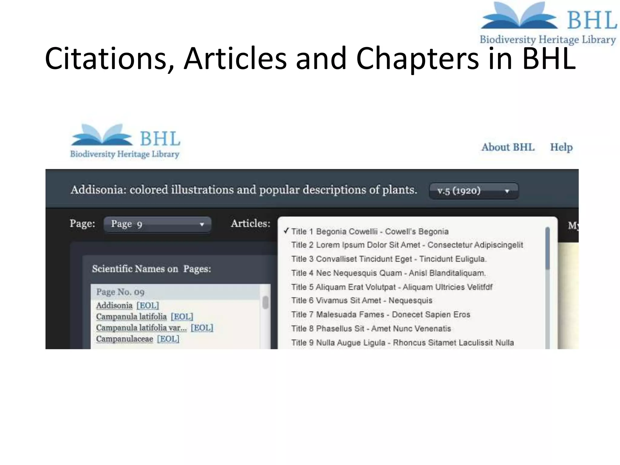 Citations, Articles and Chapters in BHL
 
