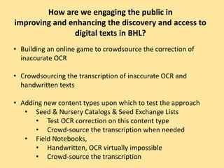 An Online Game to Correct Inaccurate Optical Character Recognition (OCR) in BHL:A Purposeful Gaming Update