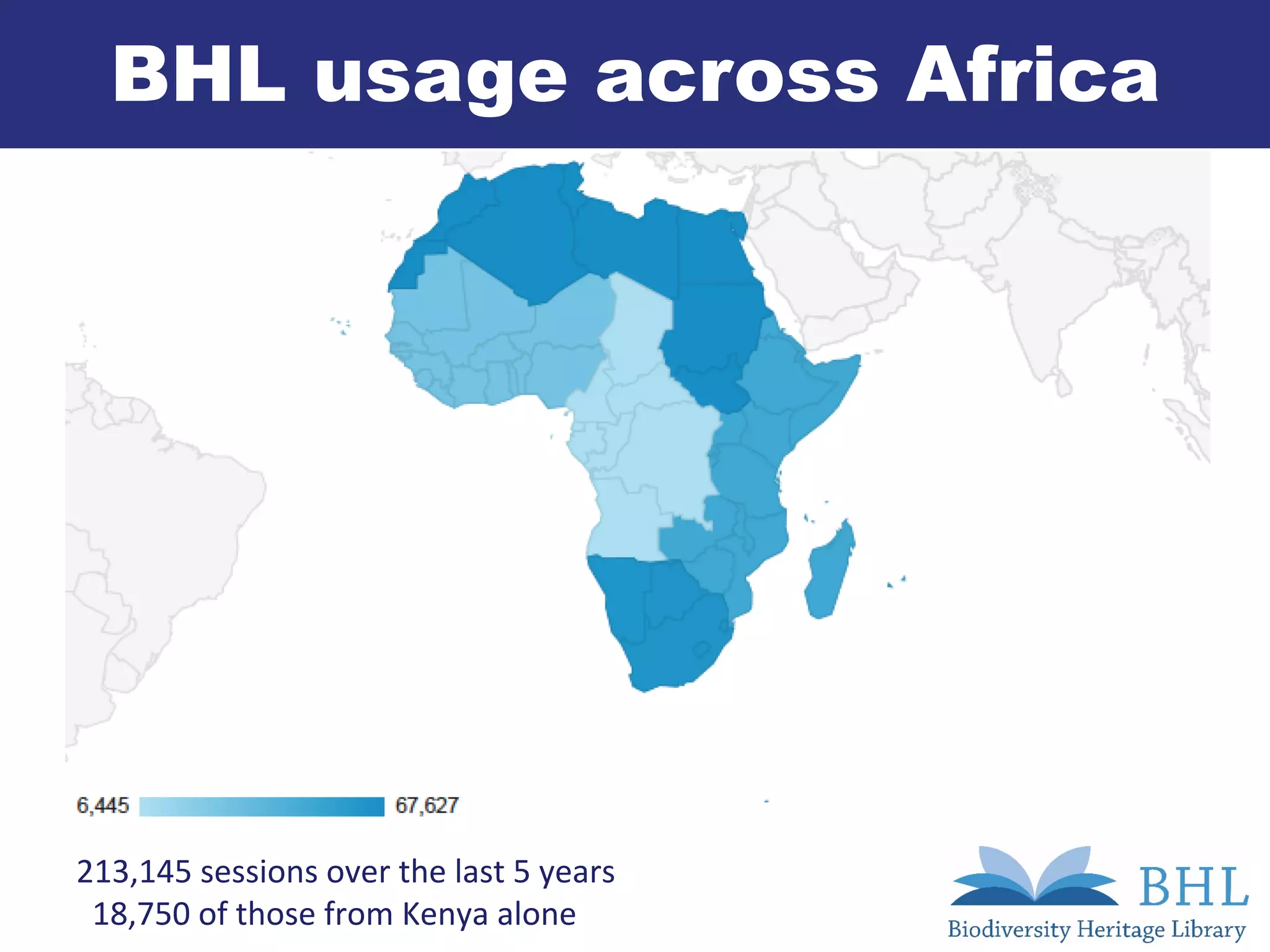 BHL usage across Africa
213,145	sessions	over	the	last	5	years	
		18,750	of	those	from	Kenya	alone	
 