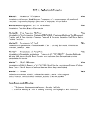 Bhm syllabus | PDF