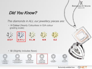 Did You Know?
The diamonds in ALL our jewellery pieces are:
 • H Colour (Nearly Colourless in GIA colour
  grading scale)
...