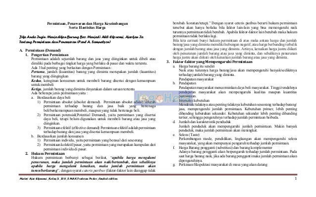 Permintaan, Penawaran dan Harga Keseimbangan Serta 