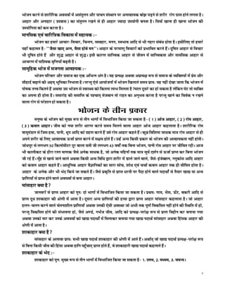 Hkkstu djus ls 'kkjhfjd vo;oksa esa vlarqyu vkSj ikpu laLFkku ij vuko';d cks> iM+us ls 'kjhj jksx xzLr gksus yxrk gSA
vkgkj vkSj vukgkj ¼miokl½ dk larqyu j[kus ls gh vkgkj T;knk mi;ksxh curk gSA flQZ [kkuk gh [kkuk Hkkstu dh
mi;ksfxrk dks de djrk gSA
ekufld ,oa pkfjf=d fodkl esa lgk;d %&
          Hkkstu dk gekjs vkpkj&fopkj] fpUru] O;ogkj] euu] LoHkko vkfn ls Hkh xgjk laca/k gksrk gSA blhfy, rks gekjs
;gk¡ dgkor gS& ^^tSlk [kk, vUu] oSlk gksos eu**A vkgkj ds ijek.kq fopkjksa dks izHkkfor djrs gSaA nwf"kr vkgkj ls fopkj
Hkh nwf"kr gksrs gSa vkSj 'kq) vkgkj ls 'kq)A blh dkj.k lkfÙod vkgkj ls thou esa lkfÙodrk vkSj rkefld vkgkj ls
vkpj.k esa ikf'od o`fÙk;k¡ c<+rh gSA
lkewfgd Hkkst esa ltxrk vko';d %&
         Hkkstu ifjokj vkSj lekt dk ,d vfHkUu vax gSA ;g izR;{k vFkok vizR;{k :i ls lekt ds O;fDr;ksa esa izse vkSj
lkSgknZ c<+kus dh vge~ Hkwfedk fuHkkrk gSA ijUrq ,sls vk;kstuksa esa Hkkstu f[kykrs le; izk;% ;g ugha ns[kk tkrk fd Hkkstu esa
iks"kd rÙo fdrus gSa vFkok ml Hkkstu ls LokLF; dks fdruk ykHk feyrk gSeky nwljs dk gks ldrk gS ysfdu isV rks O;fDr
dk viuk gh gksrk gSA lekjksg dh lekfIr ds i'pkr~ estcku rks jkgr dk vuqHko djrk gS ijUrq [kkus dk foosd u j[kus
okyk jksx ls ijs'kku gks ldrk gSA
                                      Hkkstu ds rhu izdkj
           euq"; ds Hkkstu dks eq[; :i ls rhu Hkkxksa esa foHkkftr fd;k tk ldrk gS& ¼1½ vkst vkgkj] ¼2½ jkse vkgkj]
¼3½ doy vkgkjA tho dks u;k 'kjhj /kkj.k djrs le; feyus okyk vkgkj vkst vkgkj dgykrk gSA 'kkjhfjd jkse
ok;qeaMy ls ftl gok] ikuh] /kwi vkfn dks xzg.k djrs gSa mls jkse vkgkj dgrs gSaA dqN fof'k"V lk/kd ek= jkse vkgkj ls gh
vius 'kjhj ds fy, vko';d ÅtkZ izkIr djus esa l{ke gksrs gSaA mUgsa vU; fdlh izdkj ds Hkkstu dh vko';drk ugha gksrhA
tks/kiqj ls yxHkx 50 fdyksehVj nwj ckyk lrh th yxHkx 43 o"kksZa rd fcuk Hkkstu] ikuh jkse vkgkj ij thfor jghA vkt
Hkh dkyhdV ds ghjk jru ek.kd tSls vusd lk/kd gS] tks vusd efguksa rd ek= lw;Z n'kZu ls ÅtkZ izkIr dj fcuk Hkkstu
th jgs gSaA eq¡g ls [kk;s tkus okys vFkok fdlh vU; fof/k }kjk 'kjhj esa Mkys tkus okys] tSls&batsD'ku] Xywdksl vkfn vkgkj
dks doy vkgkj dgrs gSaA vk/kqfud vkgkj oSKkfudksa dk lkjk lksp] 'kks/k ,oa ppkZ doy vkgkj rd gh lhfer gksrk gSA
vkgkj ds vusd vkSj Hkh Hksn fd;s tk ldrs gSaA tSls izd`fr ls izkIr /kjrh ij iSnk gksus okys inkFkksZa ls rS;kj [kk| ;k vU;
izkf.k;ksa ls izkIr gksus okys vo;oksa ls cuk vkgkjA
ekalkgkj D;k gS
          tkuojksa ls izkIr vkgkj dks iqu% nks Hkkxksa esa foHkkftr fd;k tk ldrk gSA izFke% xk;] HkSl] Å¡V] cdjh vkfn ls
izkIr nw/k 'kkdkgkj dh Js.kh esa vkrk gSA nwljk vU; izkf.k;ksa dh gR;k }kjk izkIr vkgkj ekalkgkj dgykrk gSA tks vkgkj
gyu&pyu djus okys psruk'khy izkf.k;ksa vFkok mudh ,slh voLFkk tks vHkh rd iw.kZ fodflr ugha gksus dh fLFkfr esa gks]
ijUrq fodflr gksus dh laHkkouk gks] tSls v.Ms] xHkZt tho] vkfn dks izR;{k&ijks{k :i ls izk.k foghu dj cuk;k x;k
vFkok mudks ekj dj muds vo;oksa dks [kk| inkFkksZa esa feykdj cuk;k x;k [kk| inkFkZ ekalkgkj vFkok fgald vkgkj dh
Js.kh esa vkrk gSA
'kkdkgkj D;k gS
         ekalkgkj ds vykok izk;% lHkh [kk| inkFkZ 'kkdkgkj dh Js.kh esa vkrs gSaA vFkkZr~ tks [kk| inkFkZ izR;{k&ijks{k :i
ls fcuk fdlh tho dh fgalk vFkok gkfu igq¡pk, izkIr gksrs gaS] os 'kkdkgkjh [kk| inkFkZ dgykrs gSaA
'kkdkgkj ds Hksn %&
        'kkdkgkj dks iqu% eq[; :i ls rhu Hkkxksa esa foHkkftr fd;k tk ldrk gS& 1- mÙke] 2- e/;e] 3- t?kU;A

                                                                                                                             3
 