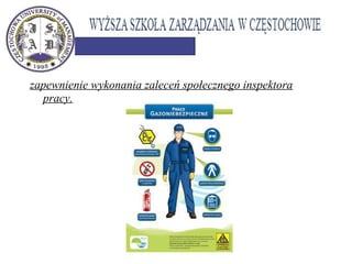 zapewnienie wykonania zaleceń społecznego inspektora
pracy. 
 