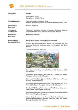 Bhp ventures sdn bhd capabilities statement 2019 | PDF