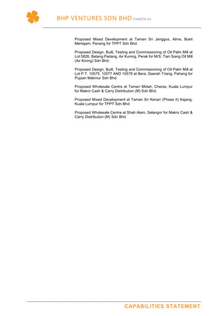Bhp ventures sdn bhd capabilities statement 2019 | PDF