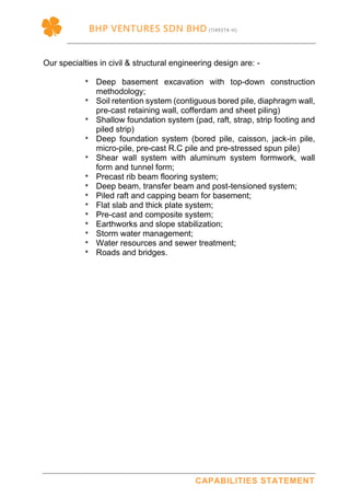 Bhp ventures sdn bhd capabilities statement 2019 | PDF