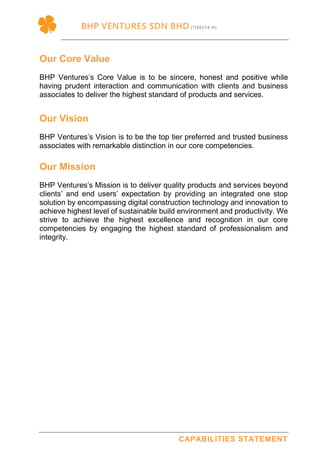 Bhp ventures sdn bhd capabilities statement 2019 | PDF