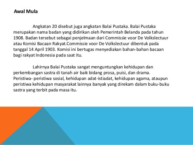 Karya Sastra Indonesia Angkatan 20