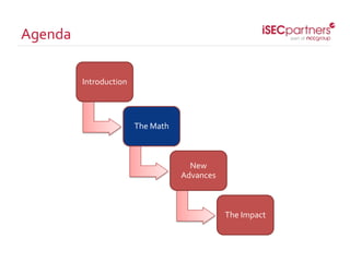 Agenda
Introduction
The Math
New
Advances
The Impact
 