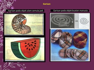 Garisan Garisan pada objek buatan manusia Garisan pada objek alam semula jadi 