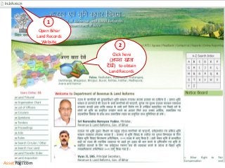 Click here
(अपना खाता
देखें) to obtain
Land Records
2
Open Bihar
Land Records
Website
1
AssetYogi.com
 