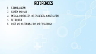REFERENCES
1. K SEMBULINGAM
2. GUYTON AND HALL
3. MEDICAL PHYSIOLOGY (DR. GYANENDRA KUMAR GUPTA)
4. NET SOURCE
5. ROSS AND WILSON ANATOMY AND PHYSIOLOGY
 