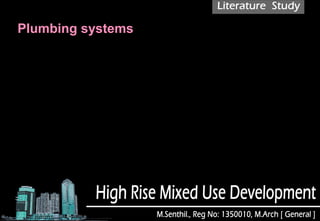 Plumbing systems
The Burj Khalifa's water system supplies an average of 946,000 L
(250,000 US gal) of water per day through 100 km (62 mi) of pipes.
An additional 213 km (132 mi) of piping serves the fire emergency system, and
34 km (21 mi) supplies chilled water for the air conditioning system.
The waste water system uses gravity to discharge water from plumbing fixtures,
floor drains, mechanical equipment and storm water, to the city municipal sewer.
 