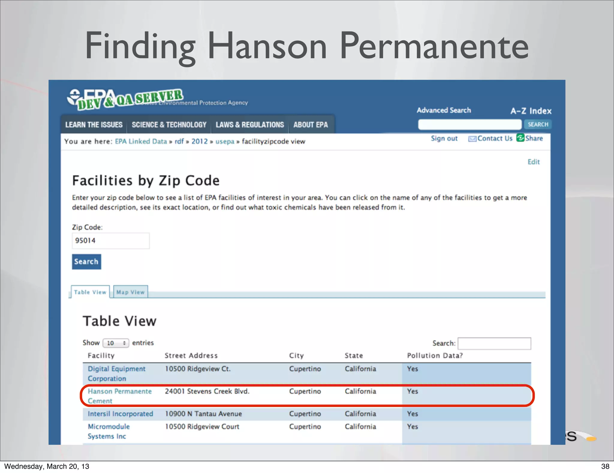 Finding Hanson Permanente




Wednesday, March 20, 13                          38
 